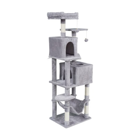 Drapak dla kota Rebel Animals RA-1007, 155 cm, szary, hamak i 2 domki