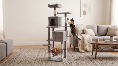 Drapak dla kota Rebel Animals RA-1007, 155 cm, szary, hamak i 2 domki