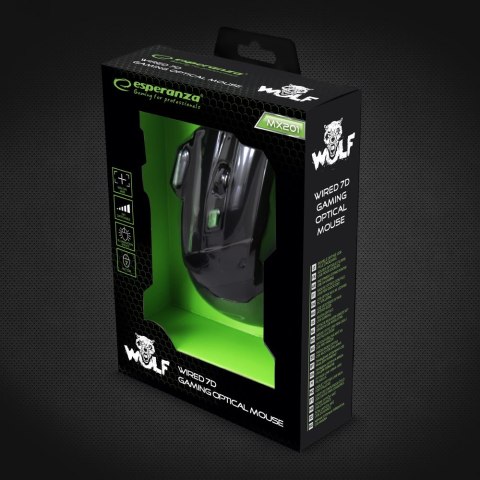 Mysz gamingowa Esperanza EGM201G Wolf USB 2400 DPI zielona 7 przycisków