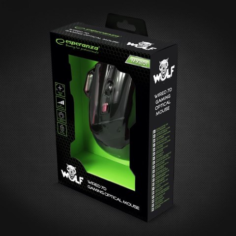 Mysz gamingowa Esperanza EGM201R Wolf USB 2400 DPI czerwona 7 przycisków