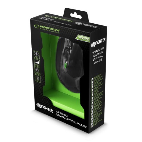 Mysz gamingowa Esperanza EGM205G Fighter USB 2400 DPI zielona 6 przycisków