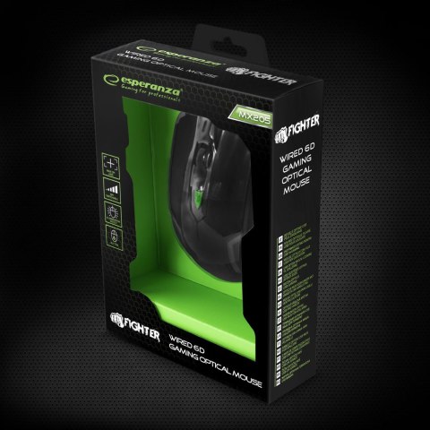 Mysz gamingowa Esperanza EGM205G Fighter USB 2400 DPI zielona 6 przycisków