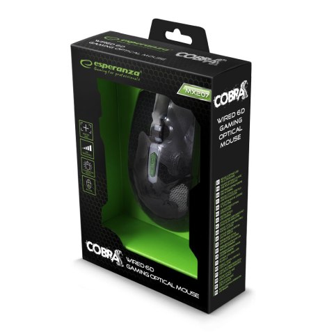 Mysz gamingowa Esperanza EGM207G Cobra USB 2400 DPI zielona 6 przycisków