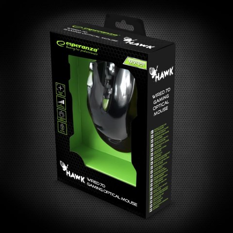 Mysz gamingowa Esperanza EGM401KG Hawk USB 2400 DPI czarno-zielona