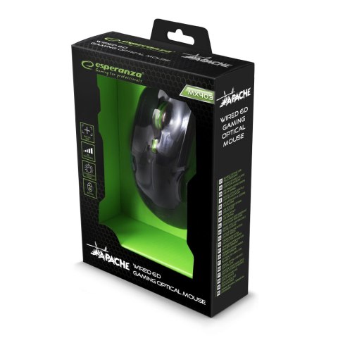 Mysz gamingowa Esperanza EGM403G Apache USB 2400 DPI zielona 6 przycisków