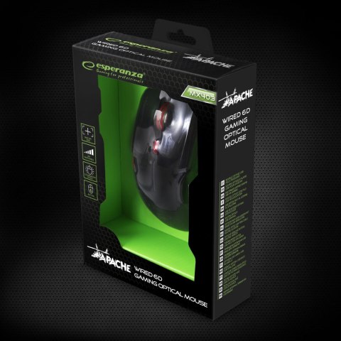 Mysz gamingowa Esperanza EGM403R Apache USB 2400 DPI czerwona 6 przycisków
