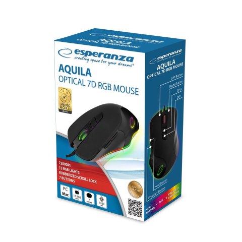 Mysz gamingowa Esperanza EM132 Aquila USB 7200 DPI RGB 7 przycisków