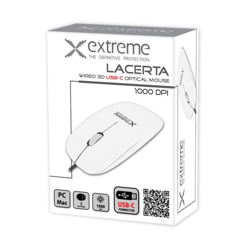 Mysz przewodowa Extreme XM111W Lacerta USB-C 1000 DPI biała 3 przyciski