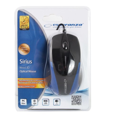 Mysz przewodowa Esperanza EM102B Sirius USB 1000 DPI niebieska 3 przyciski