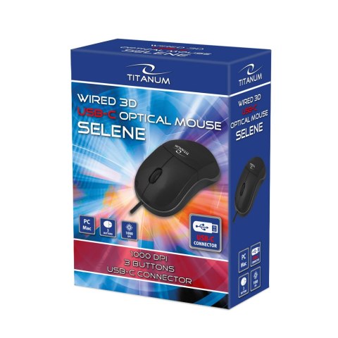 Mysz przewodowa Titanum TM124K Selene USB-C 1000 DPI czarna 3 przyciski
