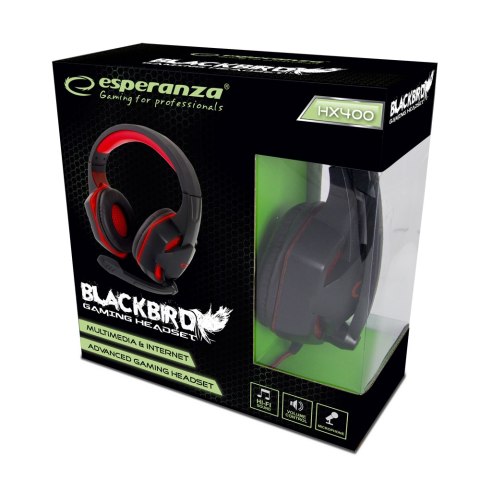 Słuchawki gamingowe Esperanza Blackbird EGH400, mikrofon, jack i USB