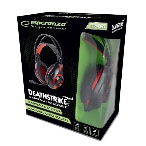 Słuchawki gamingowe Esperanza Deathstrike EGH420R czerwone, mikrofon, jack i USB