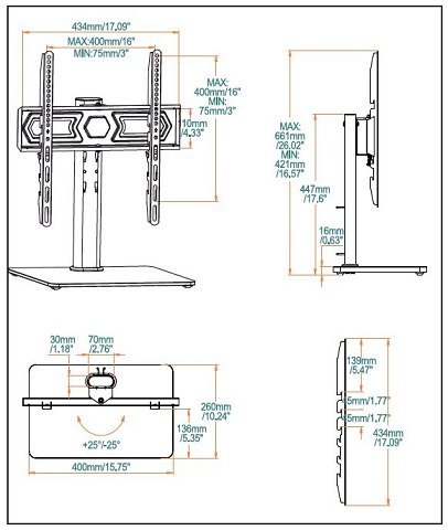 Cabletech UCH0022-S — podstawa do TV 32-55 cali, regulacja ±25°, 40 kg