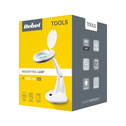Lampa stołowa z lupą Rebel NAR0460-2, 5D, LED 6 W, 6500 K
