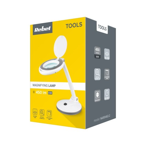 Lampa stołowa z lupą Rebel NAR0462-2, 5D, LED 6 W, 30 SMD