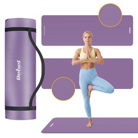 Mata do ćwiczeń i jogi Rebel Active NBR 183 × 61 cm, 1,5 cm, fioletowa