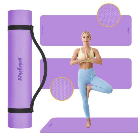 Mata do ćwiczeń i jogi Rebel Active TPE 183 × 61 cm, 6 mm, fioletowa