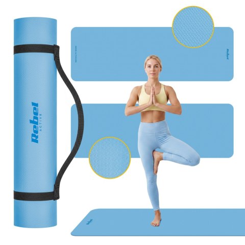 Mata do ćwiczeń i jogi Rebel Active TPE 183 × 61 cm, 6 mm, niebieska