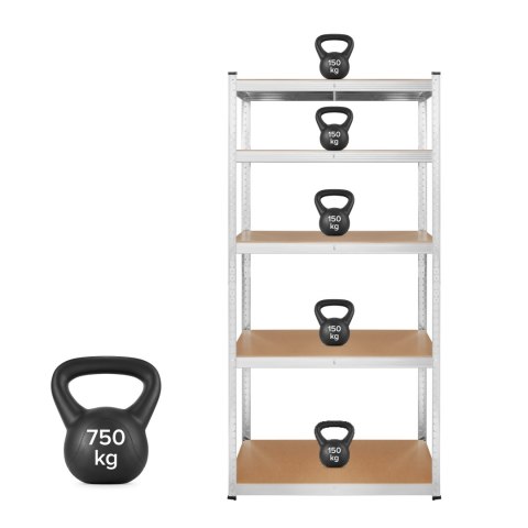 Regał magazynowy Rebel RB-1251, 180 × 90 × 40 cm, 5 półek, 750 kg, srebrny ocynk