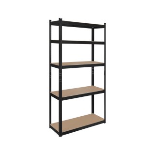 Regał magazynowy Rebel RB-1251B, 180 × 90 × 40 cm, 5 półek, 750 kg, czarny ocynk
