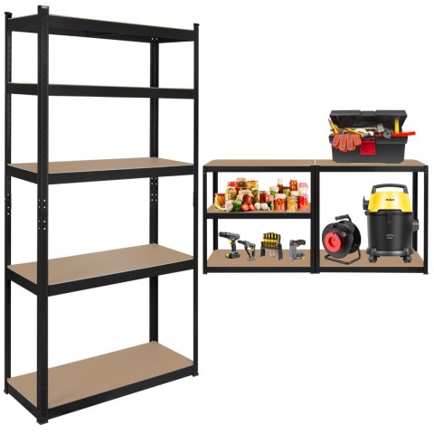Regał magazynowy Rebel RB-1251B, 180 × 90 × 40 cm, 5 półek, 750 kg, czarny ocynk