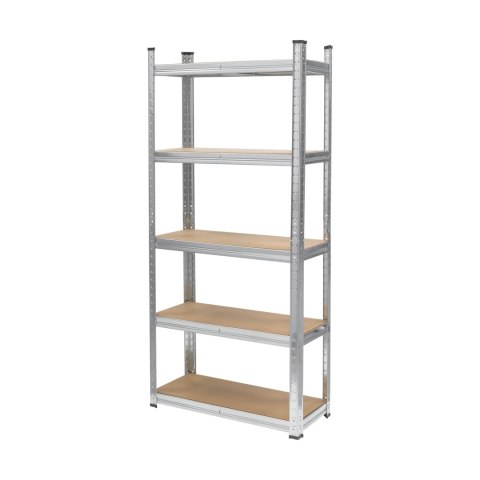 Regał magazynowy Rebel RB-1255, 150 × 70 × 30 cm, 5 półek, 750 kg, srebrny ocynk