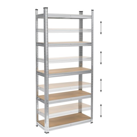 Regał magazynowy Rebel RB-1255, 150 × 70 × 30 cm, 5 półek, 750 kg, srebrny ocynk