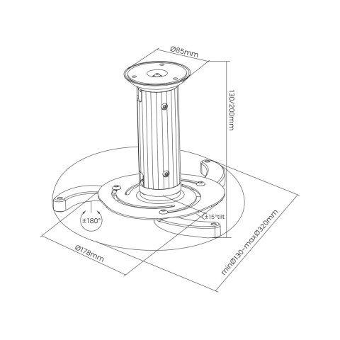 Uchwyt sufitowy do projektora Cabletech UCH0100, obrotowy 360°, 10 kg
