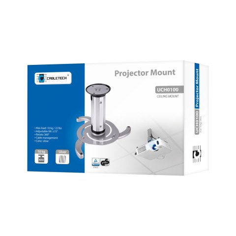 Uchwyt sufitowy do projektora Cabletech UCH0100, obrotowy 360°, 10 kg