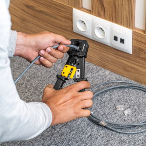 Zaciskarka Rebel RB-1007 do RJ45, RJ11 i RJ12, obcinanie i ściąganie izolacji