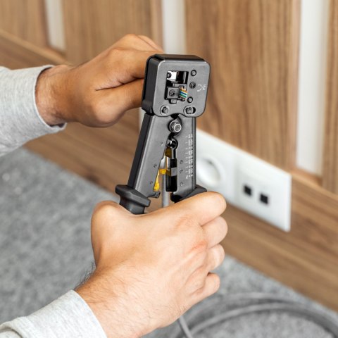 Zaciskarka Rebel RB-1007 do RJ45, RJ11 i RJ12, obcinanie i ściąganie izolacji