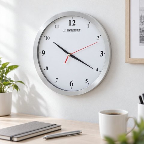 Zegar ścienny Esperanza Detroit EHC009W, 30 cm, biała tarcza