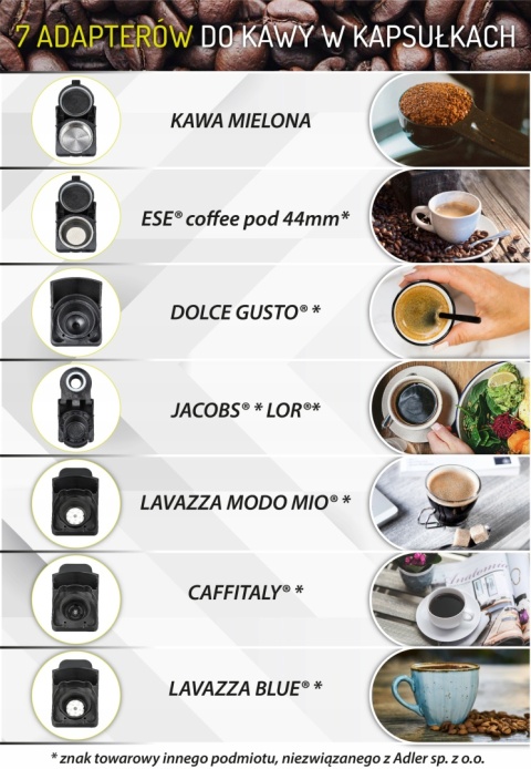 Ekspres Kapsułkowy Camry CR 4414 19 Bar do Nespresso i Dolce Gusto