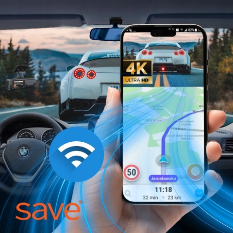 Rejestrator jazdy SAVE S-700 4K z kamerą cofania i WiFi