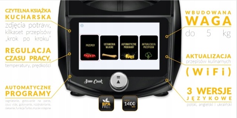 Robot Kuchenny Sam Cook PSC-11, 1400 W, Wi-Fi, Misa 4,5L, Nowy