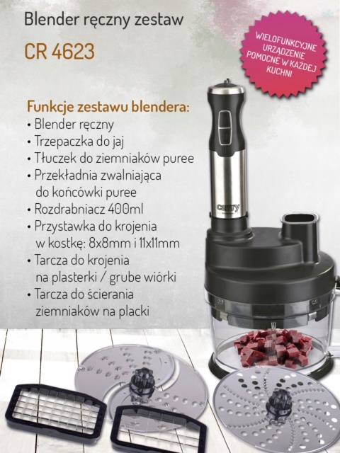 Blender Ręczny Camry CR4623 1600W z Trzepaczką i Akcesoriami TURBO