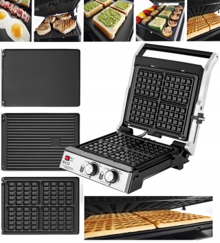 Grill elektryczny ECG KG 2033 3w1: gofry, panini, BBQ, 2000W