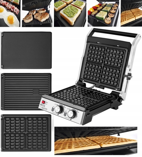 Grill elektryczny ECG KG 2033 3w1: gofry, panini, BBQ, 2000W