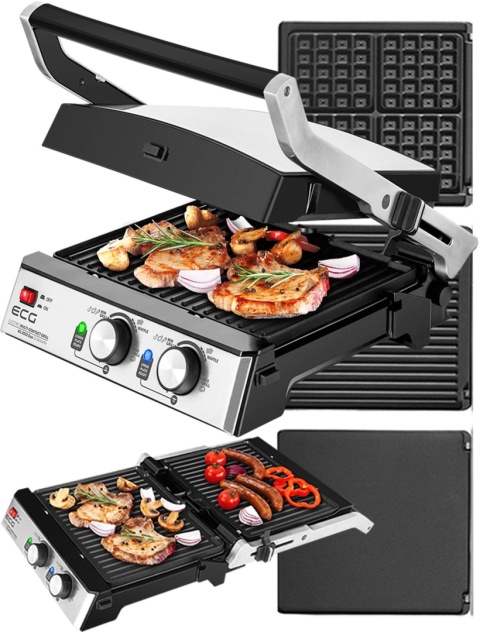 Grill elektryczny ECG KG 2033 3w1: gofry, panini, BBQ, 2000W