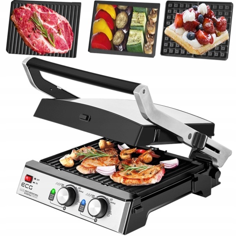 Grill elektryczny ECG KG 2033 3w1: gofry, panini, BBQ, 2000W