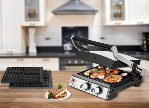 Grill elektryczny ECG KG 2033 3w1: gofry, panini, BBQ, 2000W