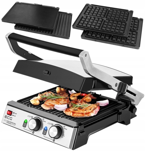 Grill elektryczny ECG KG 2033 3w1: gofry, panini, BBQ, 2000W