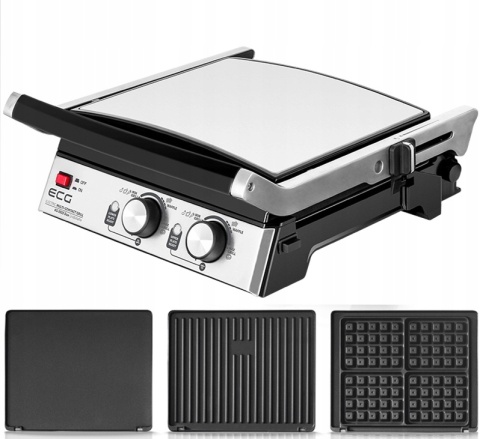 Grill elektryczny ECG KG 2033 3w1: gofry, panini, BBQ, 2000W