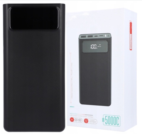 Powerbank 50000mAh z 4 portami USB-C, mikro USB i Lightning, LED