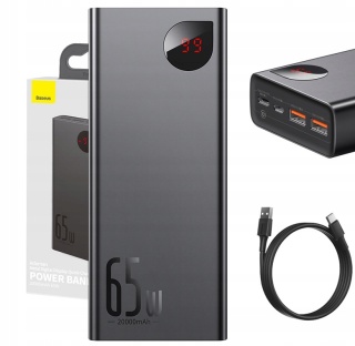 Powerbank Baseus 20000mAh 65W PD QC 3.0 2x USB-C Metalowy z LED