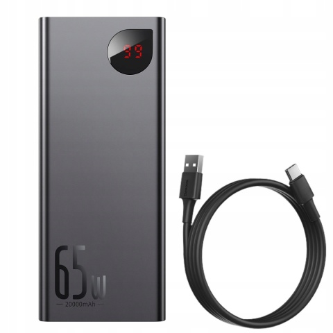 Baseus Powerbank 20000Mah 65W Pd Qc 3.0 2X Usb Usb-C Wyświetlacz Led Metal