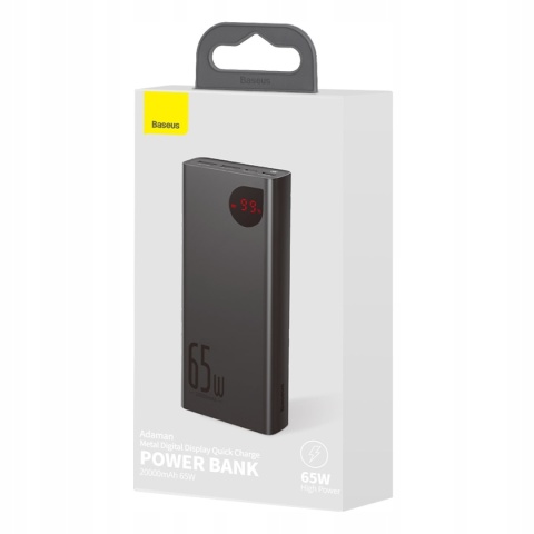 Baseus Powerbank 20000Mah 65W Pd Qc 3.0 2X Usb Usb-C Wyświetlacz Led Metal