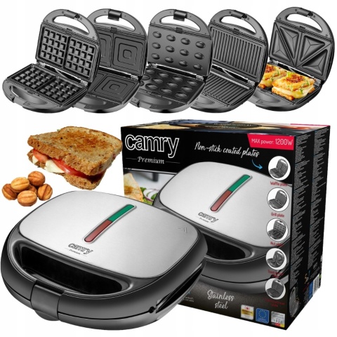 Wielofunkcyjny Opiekacz Camry CR 3042 5w1 - Grill, Gofry, Tosty 1200W