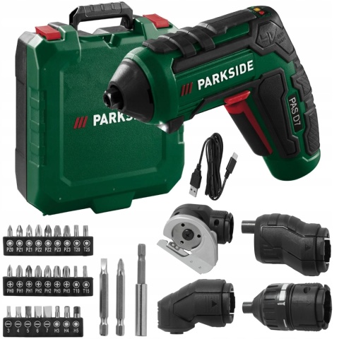 Wkrętarka Akumulatorowa PARKSIDE PAS D7 4V z 4 Końcówkami i LED