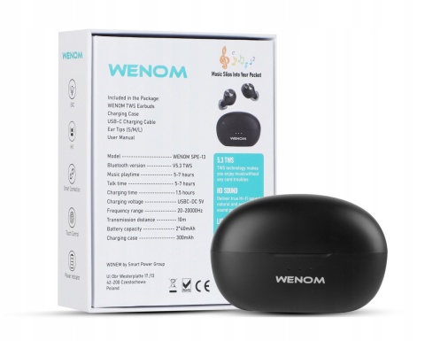 BEZPRZEWODOWE SŁUCHAWKI DOKANAŁOWE BLUETOOTH V5.3 WODOODPORNE WENOM SPE-13